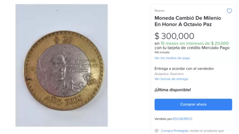 MONEDA 20 PESOS OCTAVIO PAZ