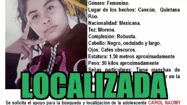 ¡ACTUALIZACIÓN! Localizan a Carol Naomy Radilla, adolescente desaparecida en Cancún desde el pasado 10 de agosto