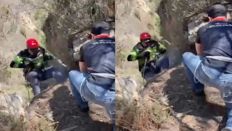 VIDEO: Senderista cae a un barranco de 45 metros en Guanajuato; el casco lo salvó