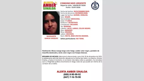Buscan a Margarita, menor desaparecida en Los Mochis