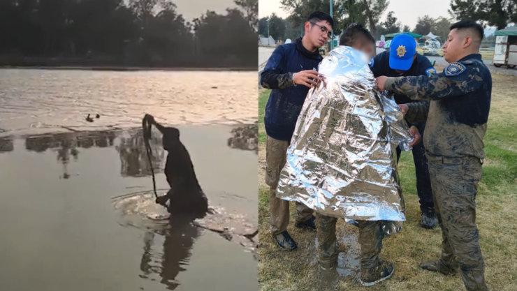 Rescate de hombre que ingresó a un lago en CDMX