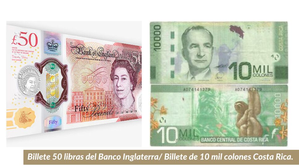 Billete 50 libras Banco Inglaterra/ Billete 10 mil colones Costa Rica