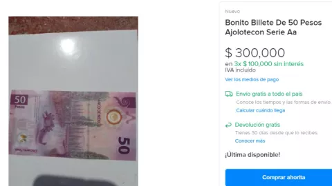 Hasta 300 mil pesos por este billete de 50 pesos del ajolote