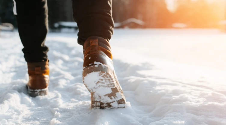 un hombre caminando bajo nieve