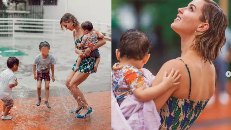 Mariana Rodríguez la esposa del gobernador Samuel García aparece celebrando la lluvia con niños en DIF.