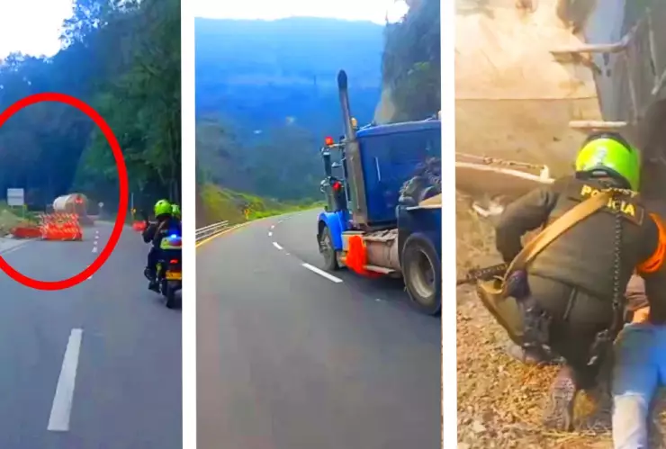 Un heroico conductor de camión busca ayuda policial cuando fallan los frenos, en Colombia.