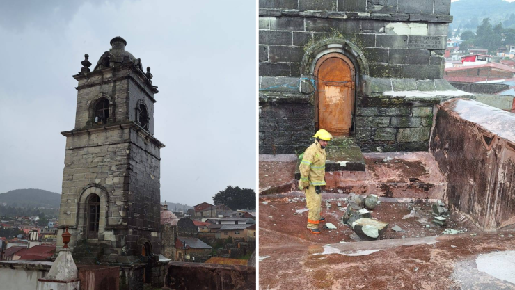 Rayo derriba cruz de iglesia en Real del Monte durante fuerte tormenta en Hidalgo.png
