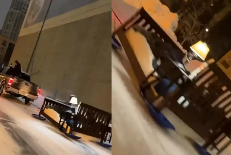 VIDEO Cayó nevada en EU y sacaron su cama para usarla como trineo