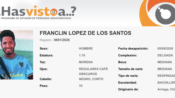 Franclin López de los Santos desapareció en Arriaga