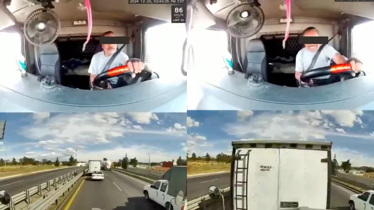 VIDEO Momento exacto en el que un tráiler chocas contra dos autos en México