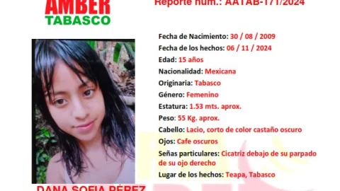 ALERTA AMBER TABASCO 2024: Danna Sofia fue vista por última vez en Teapa, Tabasco