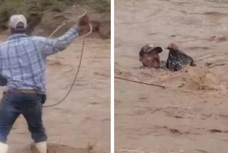 Video Lazan a hombre arrastrado por corriente de río en Sonora