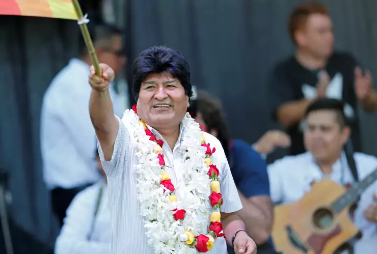 Bolivia’s former President Evo Morales attends a celebration of Bolivia’s Plurinational State Foundation Day, in Buenos Aires
