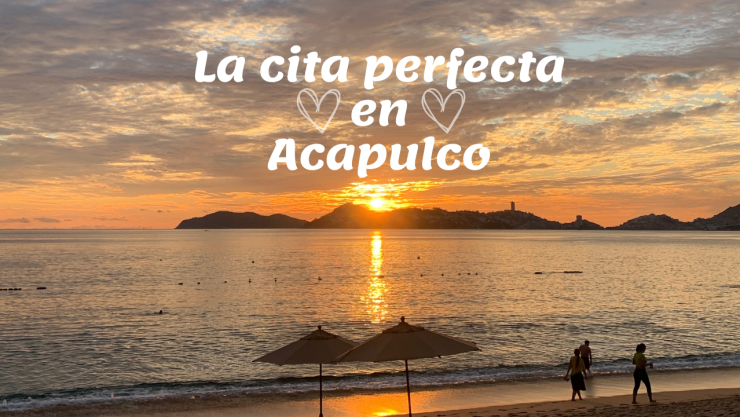 atardecer en acapulco con sombrillas y puesta de sol