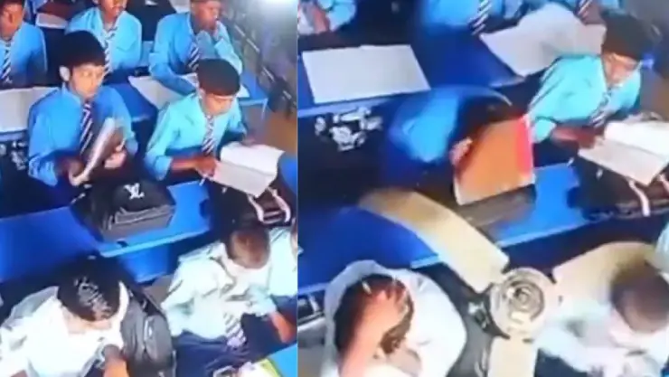 VIDEO: Ventilador de techo cae dentro de aula de clases y hiere a dos alumnos