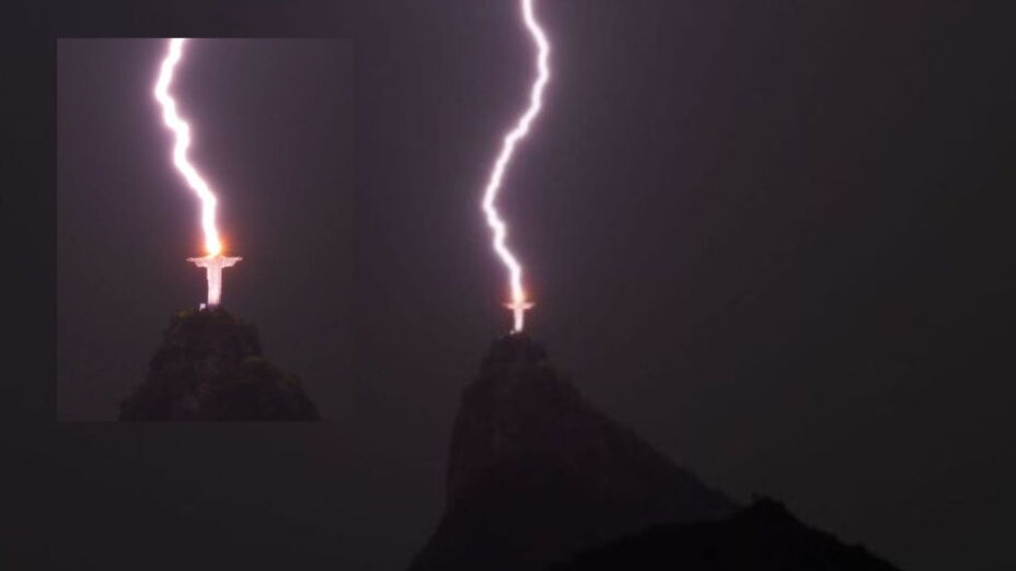 Rayo cae sobre Cristo Redentor de Brasil