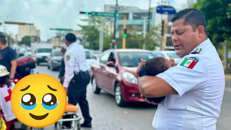 ¡Héroe sin capa! Oficial de Tránsito salva la vida de un bebé en Cancún; esto fue lo que pasó
