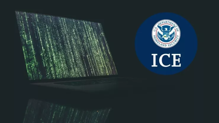 Computadora y logo del ICE.