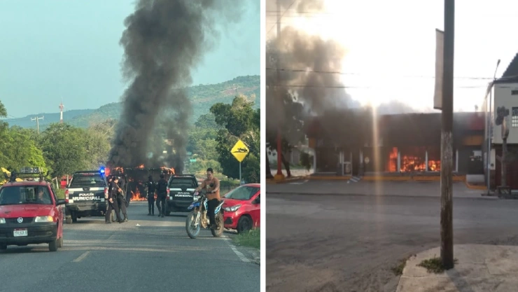 Delincuentes queman comercios y vehículos; bloquean carreteras en Michoacán.jpg