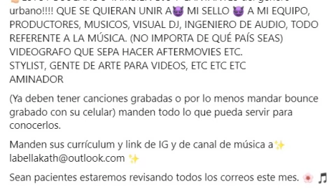Estos son los requisitos para trabajar con Bellakath; también busca djs y cantantes