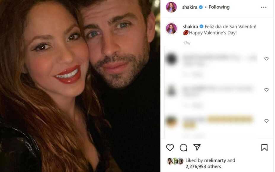 Shakira dedica mensaje de amor a Pique y la ignora