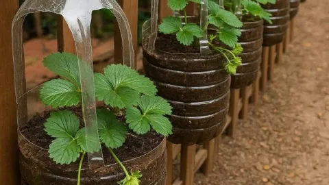 Macetas con botellas de plástico