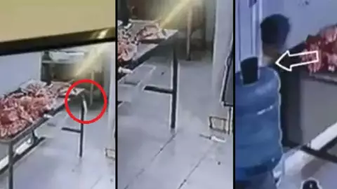 Video: Captan a supuesto fantasma en carnicería usando el cuchillo