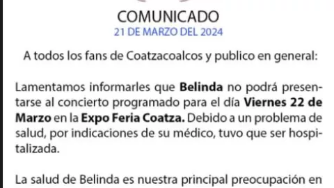 Hospitalizan de emergencia a Belinda y CANCELA su próximo concierto; ¿qué le pasó?