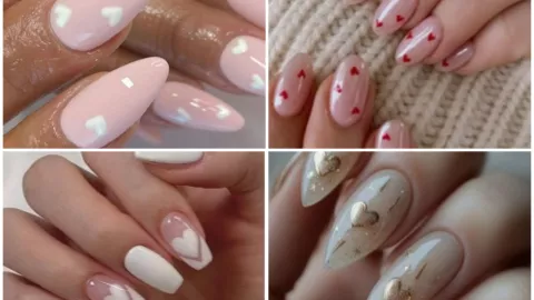 uñas blancas corazones diseños