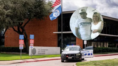 Foto de oficina del ICE en Dallas, Texas, y del mexicano Miguel Ángel García Hernández.
