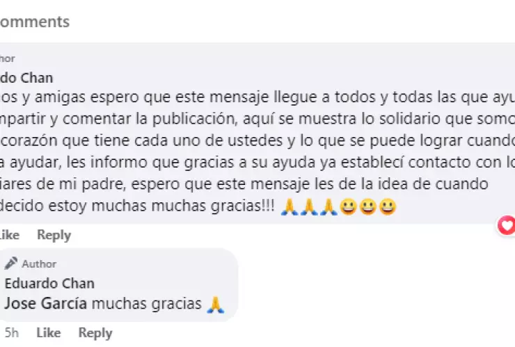 El señor Eduardo compartió que consiguió enconttrar a la familia de su padre