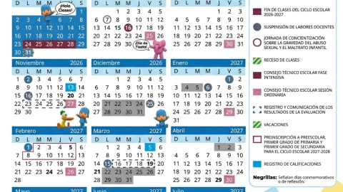 Calendario escolar 2026 SEP de Pocoyó