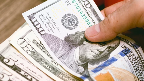 Una persona sostiene billetes de dólares de diferente valor.