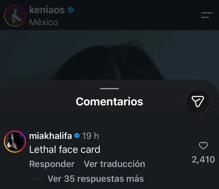 Mia Khalifa comenta una publicación de Kenia Os