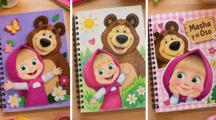 3 ideas para hacer portadas de Masha y el Oso para tus cuadernos