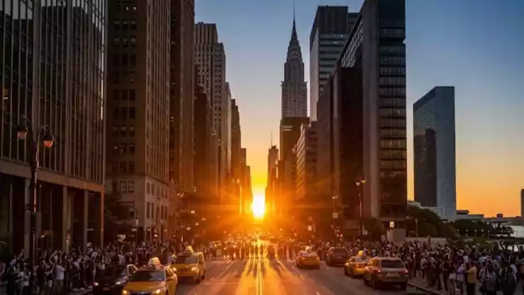 Momento exacto en el que el Sol se alinea perfectamente con las calles