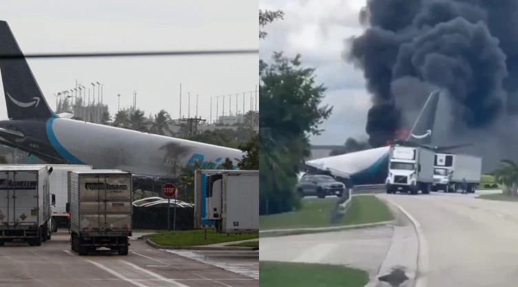 VIDEO | Avión de carga choca contra vehículos en el Aeropuerto de Miami, Estados Unidos, tras salirse de la pista