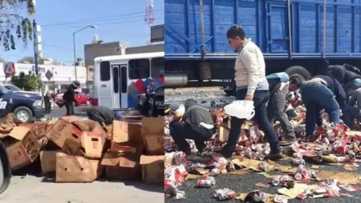 Roban cartones de cerveza en accidente