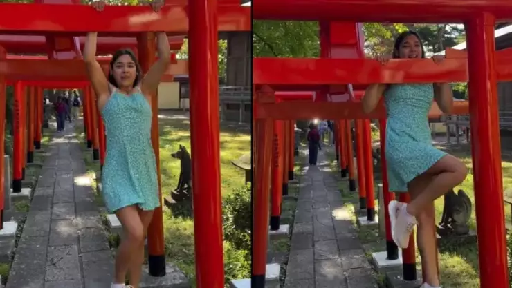 Marimar Pérez utiliza símbolo sagrado en Japón para hacer ejercicio.jpg