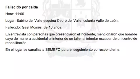 Adolescente muere en anexo de colonia Valle de Leon, en Leon, Guanajuato