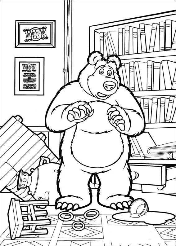 Plantilla del Oso en su cabaña del bosque