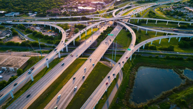 vista aérea de carretera de Texas