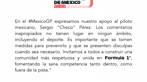 Checo Pérez recibe el apoyo del GP de México ante la Fórmula 1 tras los comentarios de Helmut Marko