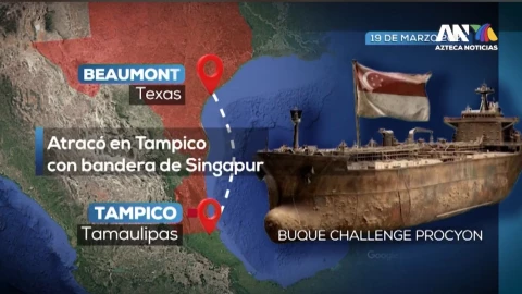 Huachicol en Tampico: El 19 de marzo de 2025, el buque Challenge Procyon, con bandera de Singapur y procedente de Beaumont, Texas, atracó en aguas tamaulipecas