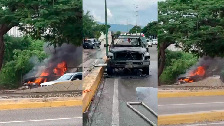 Camioneta arde en llamas sobre el Libramiento Norte a la altura del hasta bandera.