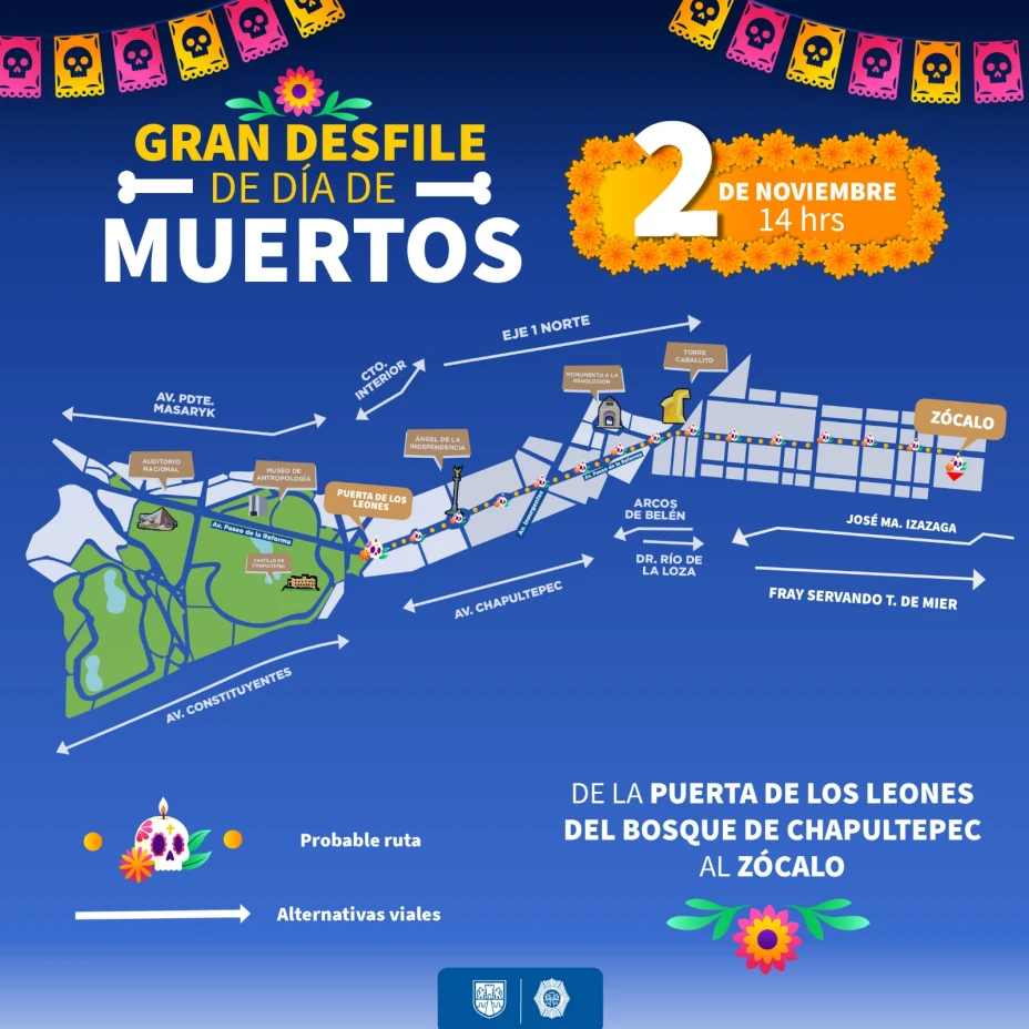 ruta del Gran Desfile del Día de Muertos 2024