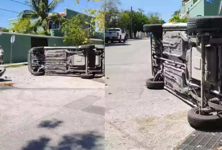 FOTOS_ Fuerte accidente deja dos autos volcados en San Ramón Norte, hoy 10 de abril de 2025