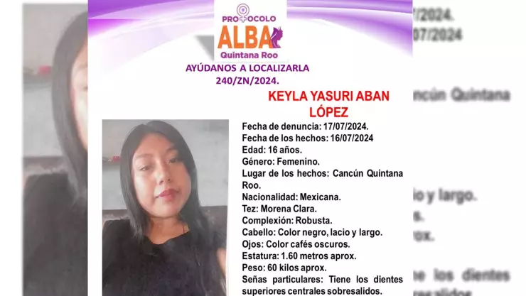Activan protocolo Alba para buscar a Keyla Yasuri Aban López desaparecida en Benito Juárez; esto se sabe