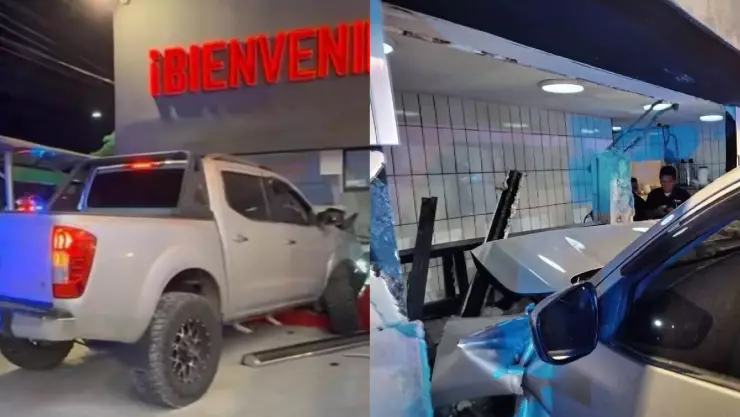 Conductor provoca fuerte accidente en Cancún y choca contra cocina de un establecimiento