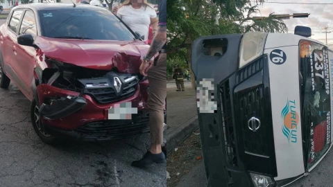 Menor resulta lesionada en accidente entre combi de pasajeros y vehículo particular en Av. Diagonal Tulum en Cancún HOY